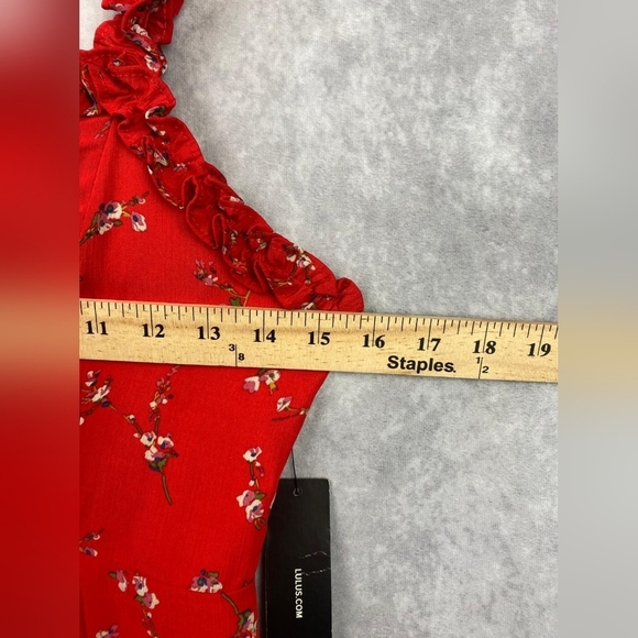Lulus In the Garden Red Floral Print Skater‎ mini Spring Dress Size S - Picture 14 of 15